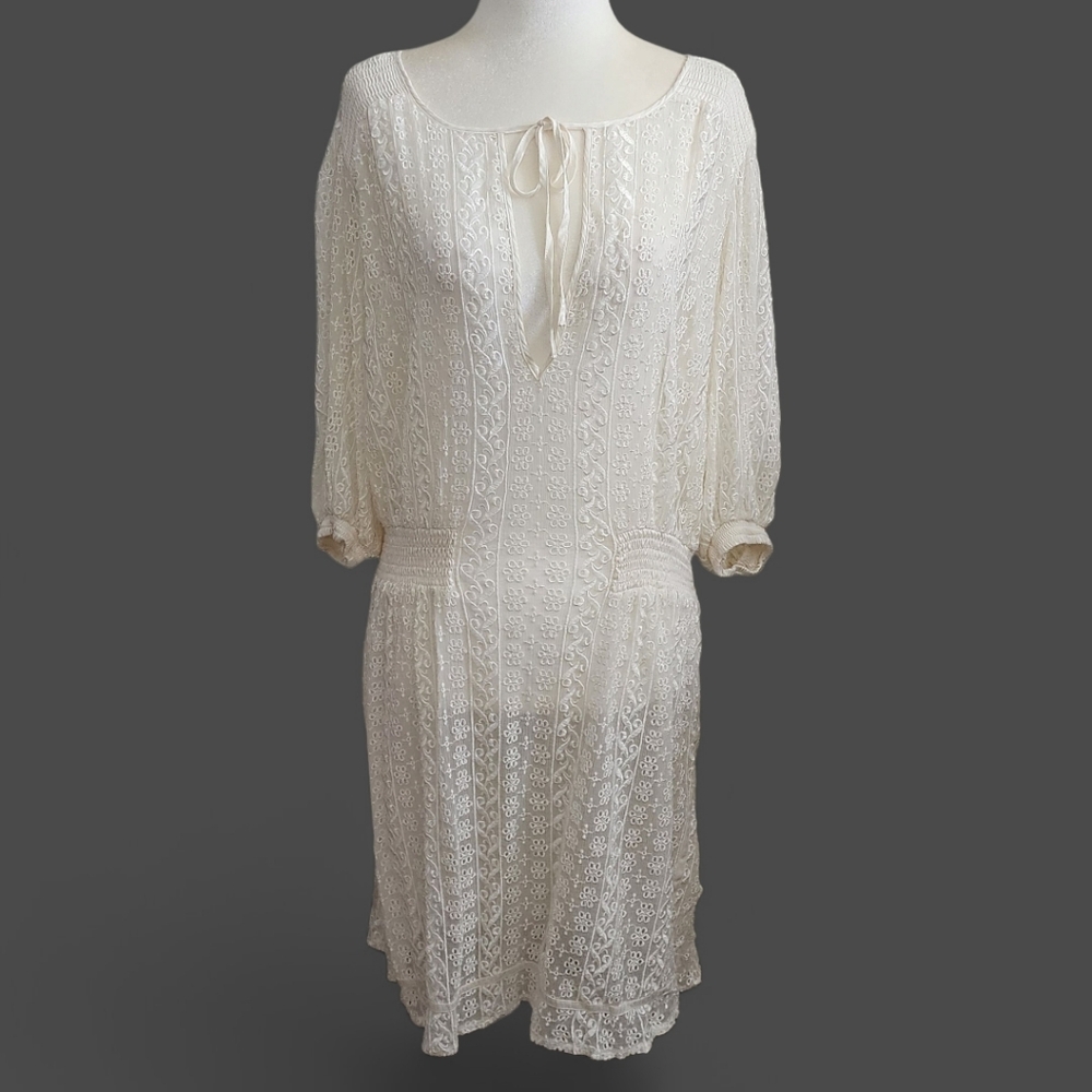 Bebe White Boho Long Eyelette Cover-Up